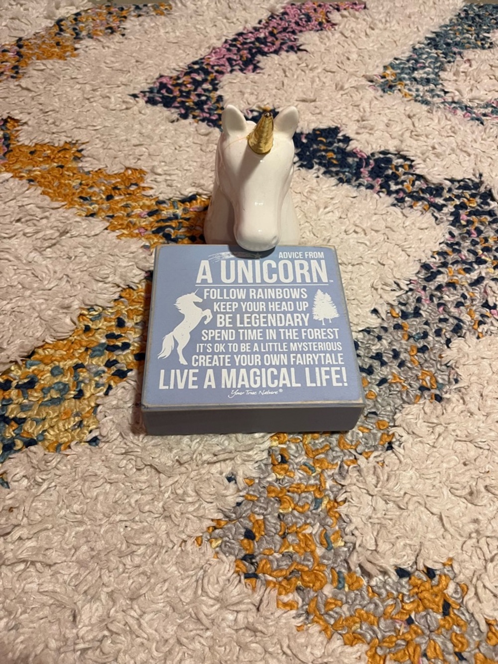Ceramic Unicorn with Inspirational Sign - White & Gold